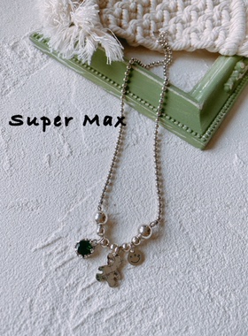 韩国东大门进口纯银绿色可爱锆石