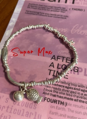 Super max原创小众设计纯银s925泰国手工银不规则隔片小鱼手链