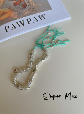 s925纯银小众设计款原创手工棉线纯银实心重工银圈笑脸字母手链