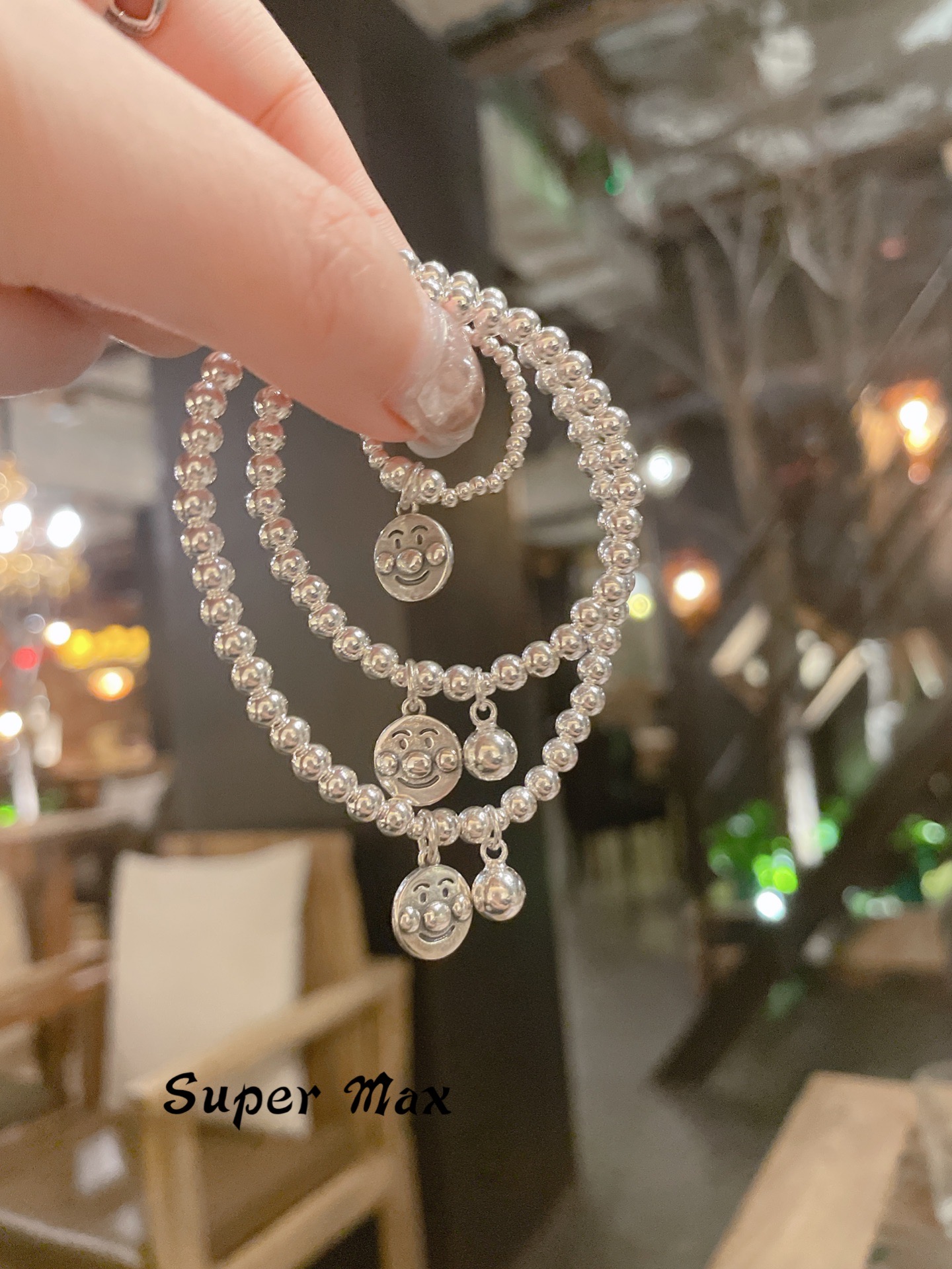 925纯银韩国进口手工DIY设计款亲子母女可爱笑脸潮人银珠手链戒指