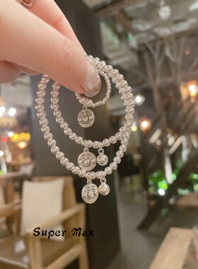 925纯银韩国进口手工DIY设计款亲子母女可爱笑脸潮人银珠手链戒指