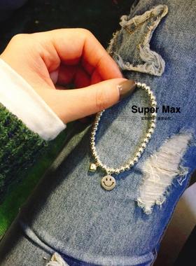 原创S925纯银小众设计精致微笑百搭ins笑脸银珠手链学生简约