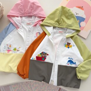 26春秋日单外贸miki儿童防风外套男女宝刺绣小熊兔百搭连帽风衣潮