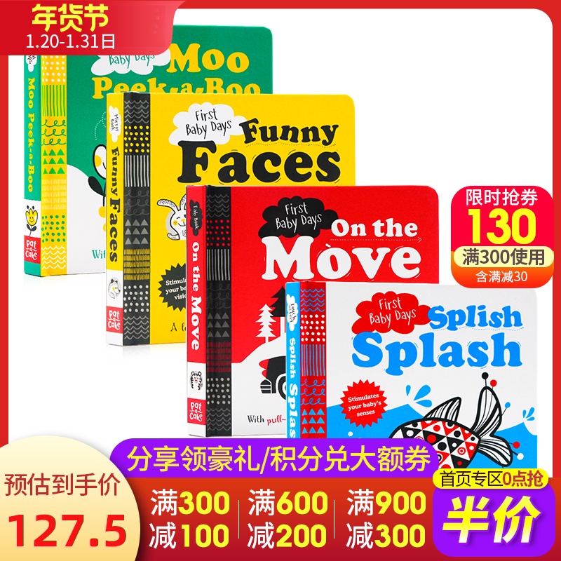 Pat-một-Bánh loạt bốn đồng bán vui Faces Trên Move sách Moo Peek-a-Boo Splish Splash tiếng Anh ban đầu bức tranh hình dung cuốn sách cho trẻ em Tiếng Anh Giác Ngộ quyển sách truyện