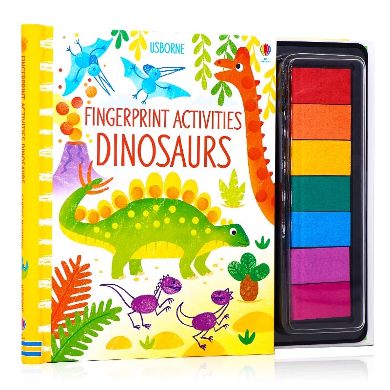 Usborne出品 恐龙手指印画游戏书 英文原版 Fingerprint Activities Dinosaurs 儿童创意指印绘画DIY螺旋装帧低幼儿童艺术启蒙