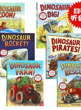 超级恐龙系列6册英文原版绘本 Dinosaur Farm/ Pirate/Rocket/Rescue/Zoom/Dig 格林威大奖作家Penny Dale儿童动物故事图画书