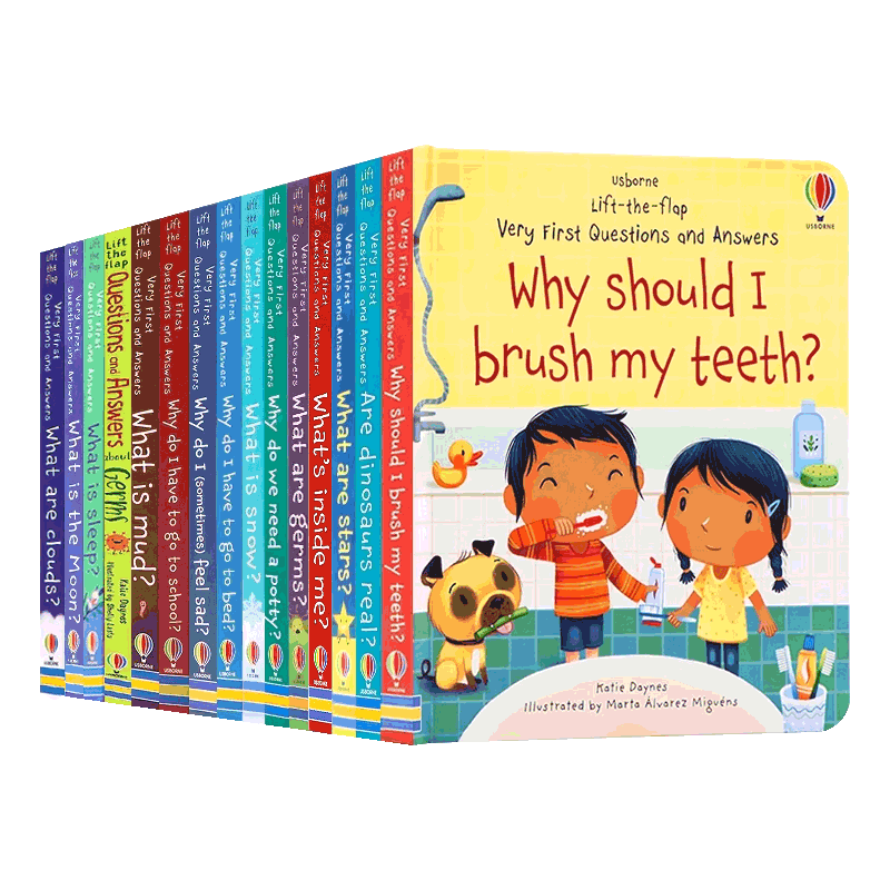 问与答科学立体翻翻书20册英文原版绘本 Usborne Very First Questions and Answers 科普百科精装读本刷牙/便便/睡觉/上学/恐龙