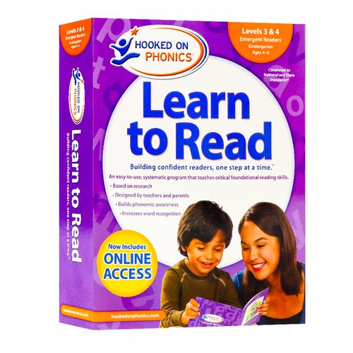 自然拼读法 迷上语音系列 幼儿园 Hooked on Phonics Learn to Read - Levels 3 and 4 英文原版教材分级阅读 带DVD光盘