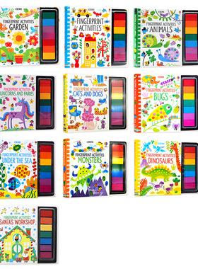 Usborne创意指印游戏书系列 英文原版绘本 Fingerprint Activities 尤斯伯恩含彩色印泥教孩子用指纹作画儿童创意绘画DIY螺旋装帧
