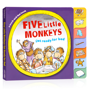 Get 睡前读物亲子互动触摸书儿童英语启蒙认知图画书 英文原版 Bed for Ready Monkeys Little 绘本Five 触摸书 五只小猴子准备睡觉