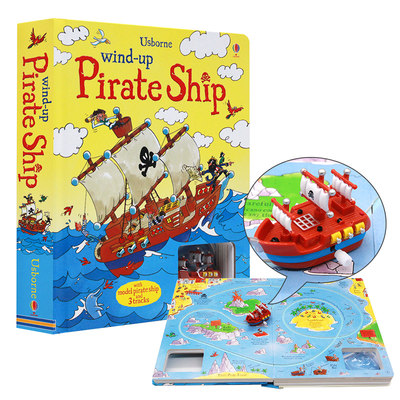 现货Usborne发条海盗船轨道书Wind-up Pirate Ship Book英文原版 益智儿童发条玩具书轨道书 大开本纸板 含玩具船英语启蒙亲子互动