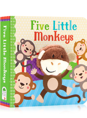 五只小猴子欧美经典童谣手指偶书 Five Little Monkeys finger puppet 英文原版绘本亲子互动英语启蒙纸板书洞洞书小手掌宝宝玩具