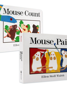 老鼠作画数老鼠2册英文原版绘本 Mouse Paint Count 吴敏兰廖彩杏推荐主题书单少儿童早教启蒙英语读物本纸板书Ellen stoll walsh