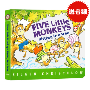 五只猴子坐树上英文原版绘本 纸板 Five Little Monkeys Sitting in a Tree 廖彩杏书单 送音频可搭jumping on the bed
