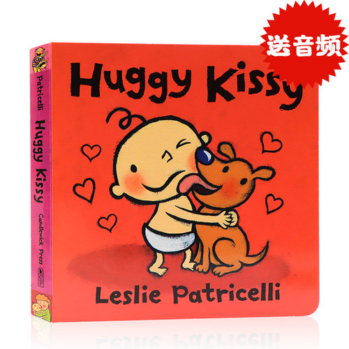 现货 Huggy Kissy小毛孩英文原版绘本拥抱亲吻培养宝宝的行为习惯名家Leslie Patricelli儿童启蒙纸板趣味亲子共读0-3岁一根毛脏孩