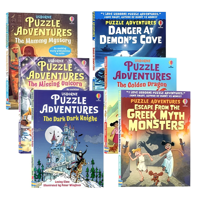 Usborne出品解谜冒险书6册英文原版Puzzle Adventures The Mummy Mystery 木乃伊之谜 黄金神龙 失踪的独角兽亲子互动游戏全彩插画