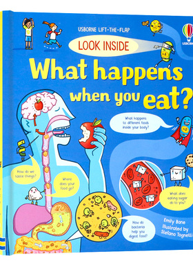 Usborne出品 偷偷看里面系列揭秘人体消化器官 Look Inside what happens when you eat 英文原版绘本低幼启蒙科普百科精装