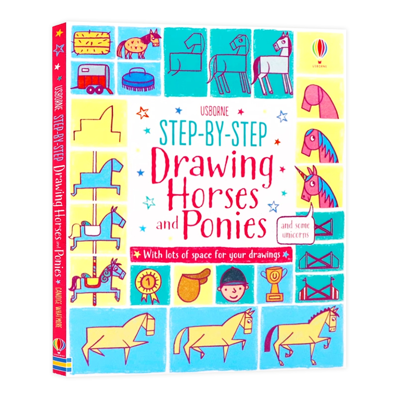 预售Usborne出品 一步一步教你画小马独角兽  Step-by-Step Drawing Horses and Ponies 英文原版幼儿绘画艺术启蒙绘本 亲子共读