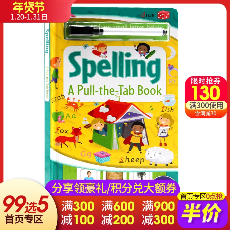 Đánh vần Spelling English truyện tranh gốc Một Pull-the-Tab Book với bút lau giáo dục giải trí Rewritable cho trẻ em học tiếng Anh Giác Ngộ tông