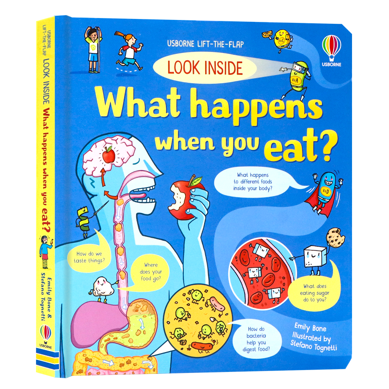 Usborne出品 偷偷看里面系列揭秘人体消化器官 Look Inside what happens when you eat 英文原版绘本低幼启蒙科普百科精装
