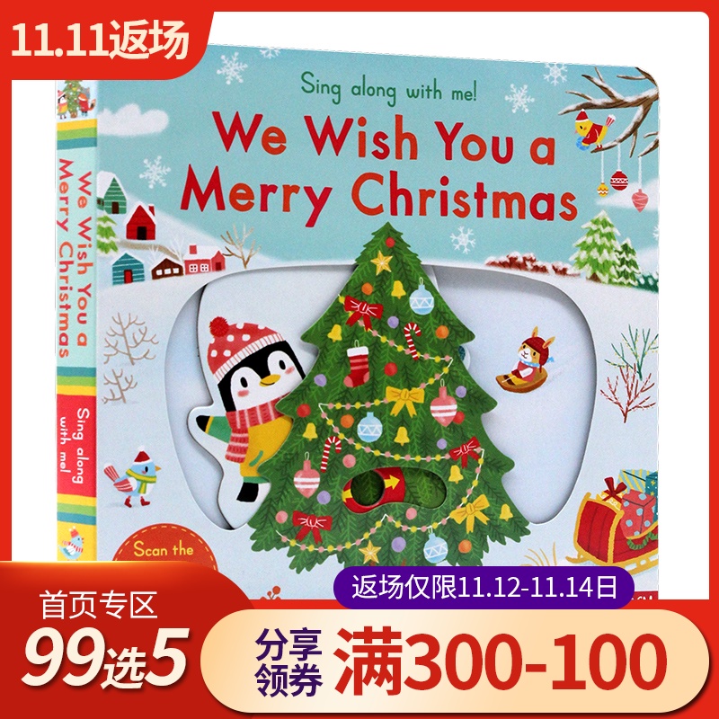 英文原版绘本 sing along with me We Wish You a Merry Christmas 圣诞节快乐 童谣纸板机关操作书 低幼儿启蒙趣味玩具书 送音视
