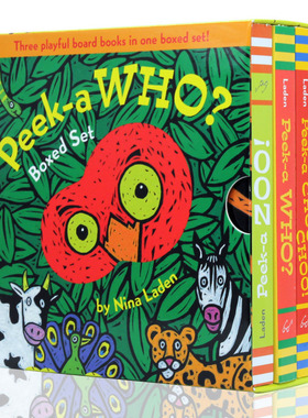 英文原版绘本 猜猜我是谁3册盒装peekaboo藏猫猫 Peek-a Who? zoo! choo-choo!躲猫猫洞洞书 纸板翻翻书 低幼儿童英语启蒙早教