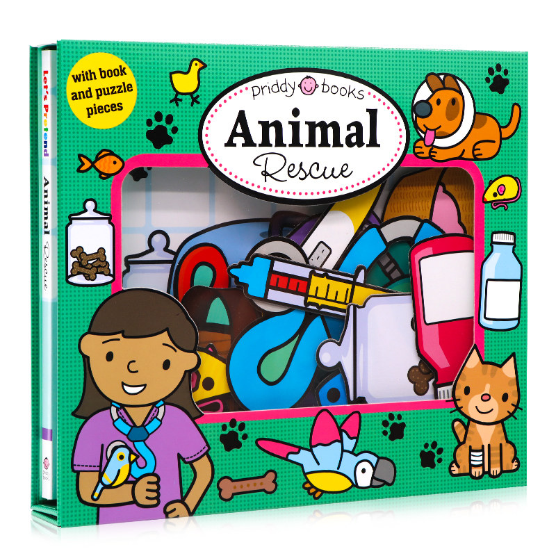 拼图游戏书 营救动物Let's Pretend Animal Rescue 英文原版绘本 角色扮演系列翻翻操作书 精美纸板书宝宝益智专注力开发儿童图书