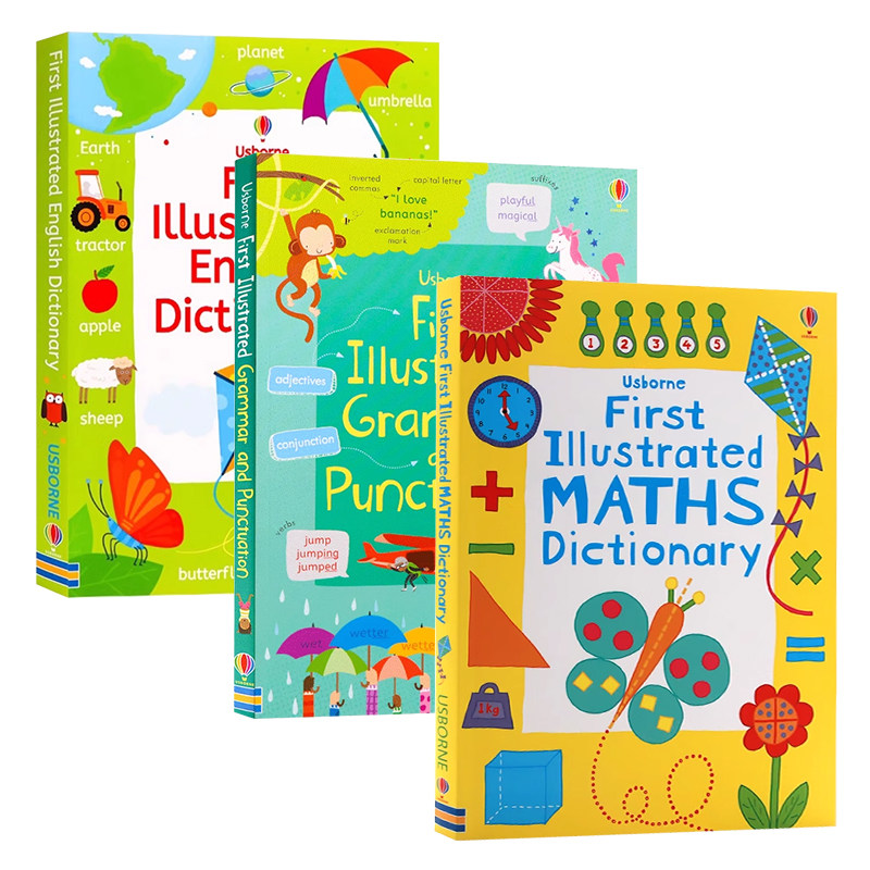 儿童图解词典3册 数学/语法与标点符号/英语 英文原版 First Illustrated Maths/Grammar and Punctuation/English Dictionary全彩