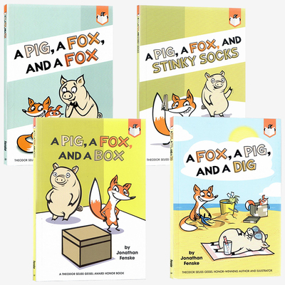 企鹅桥梁小读本猪和狐狸的故事4册英文原版绘本 A Fox a Pig and a Dig 儿童英语趣味阅读逗趣滑稽漫画 亲子互动共读图画书