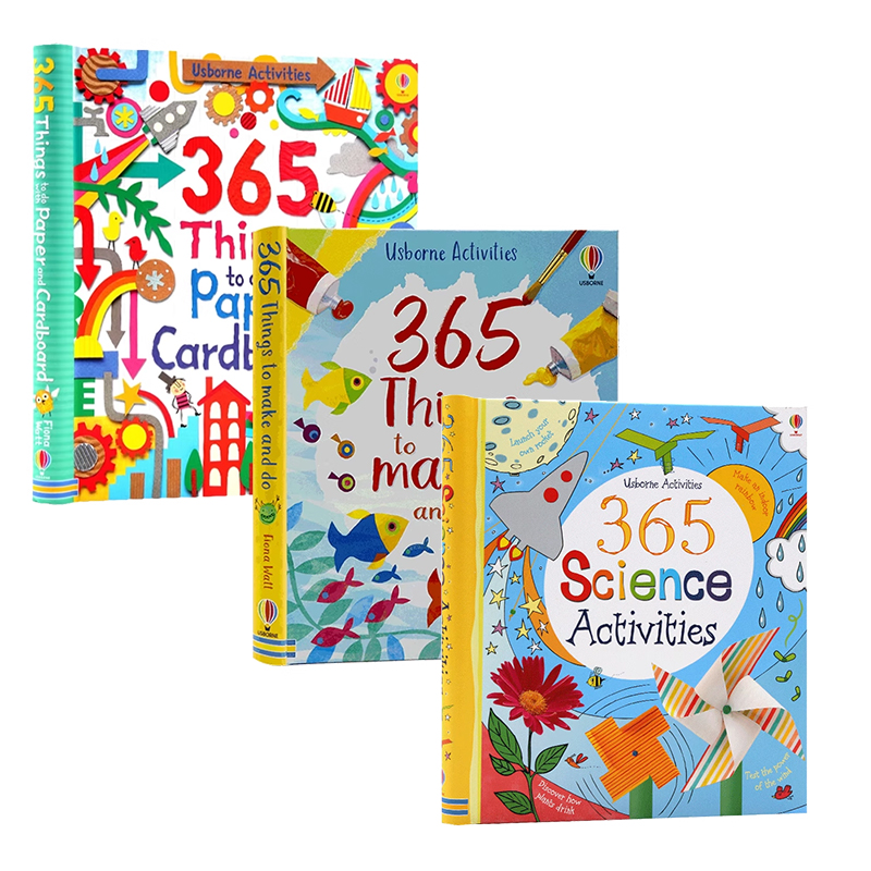 Usborne365个科学实验游戏3册365ScienceActivities things to make and do365个纸板制作英文原版儿童科普实验逻辑思维练习手工书