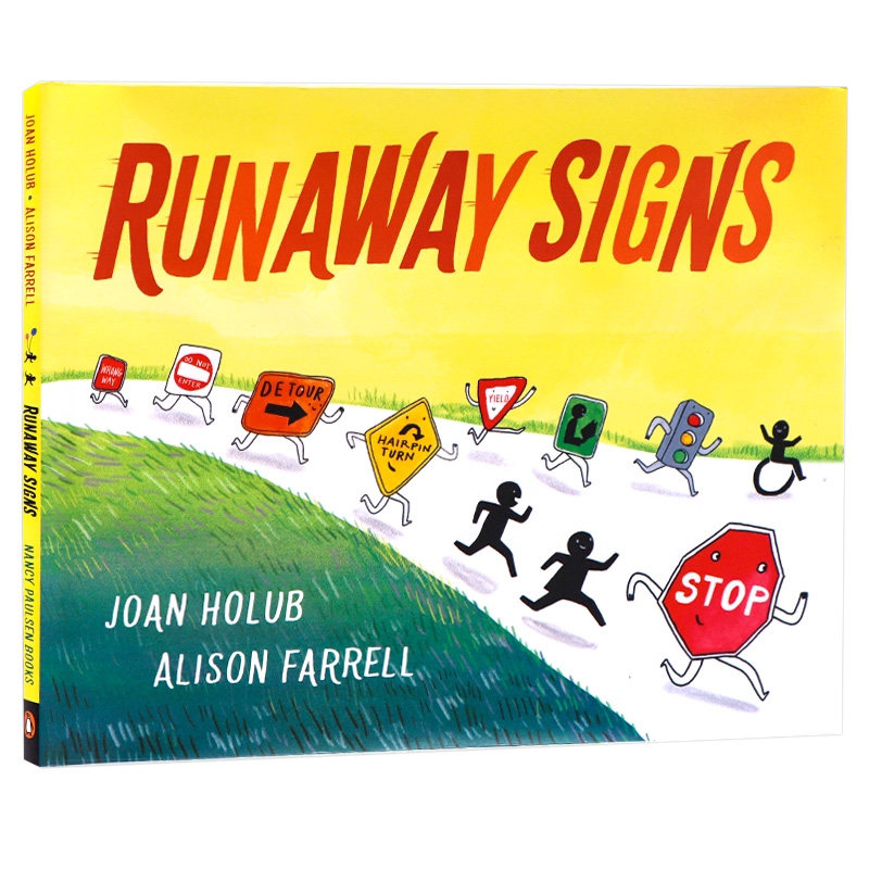 逃跑的路牌 英文原版 Runaway Signs 儿童交通规则科普趣味识路标交通标识亲子共读英语启蒙认知图画故事书精装大开Joan Holub