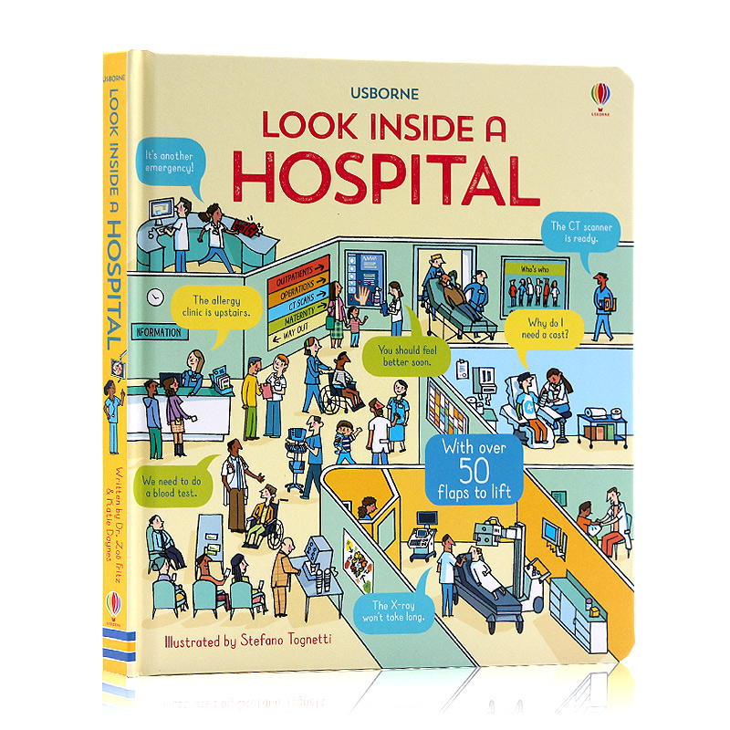 Usborne出品看里面系列医院英文原版 Look Inside a Hospital翻翻纸板书儿童科普百科绘本亲子共读-封面