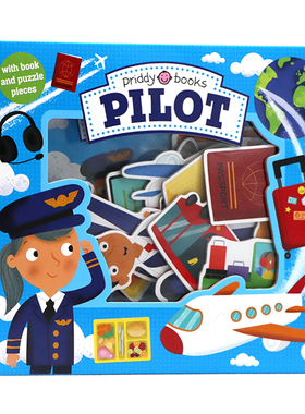现货 拼图游戏书 飞行员 英文原版绘本Let's Pretend Pilot 角色扮演系列纸板操作书  宝宝益智专注力开发儿童图书 Priddy Books