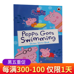 平装 贴纸书 goes 粉红猪小妹 小猪佩琦 佩奇去游泳 Pig Swimming 故事书 英文原版 佩琪 Peppa