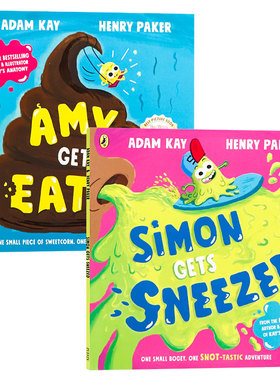 消化科普绘本2册 英文原版 Simon Gets Sneezed 西蒙打喷嚏 Amy Gets Eaten 艾米被吃掉了 Adam Kay 疼痛难免作者 亲子共读图画书