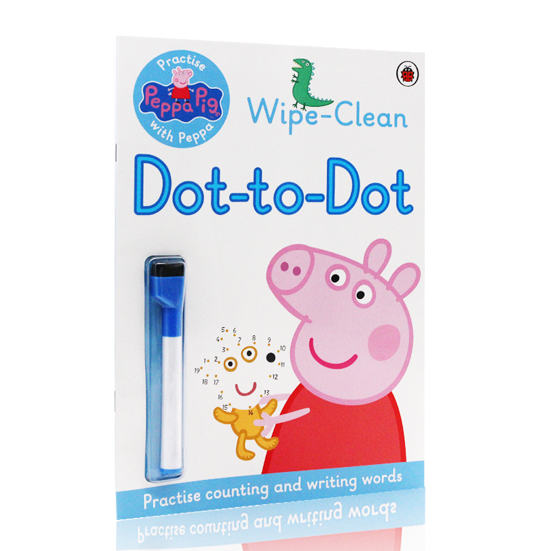 英文原版绘本 Peppa Pig Wipe-clean Dot-to-Dot 粉红猪小妹 小猪佩奇 带刷刷笔 可重复擦写 佩佩猪擦擦笔书 儿童启蒙图画书练习册