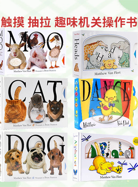 英文原版绘本 Heads alphabet 触摸抽拉机关操作游戏书 matthew van fleet CAT DOG MOO精装大开翻翻书纸板玩具儿童趣味启蒙图画书