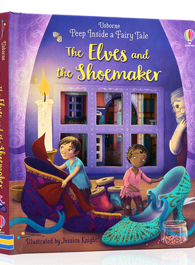 Usborne偷偷看里面系列小精灵和鞋匠 Peep Inside a Fairy Tale Elves and the Shoemaker 英文原版绘本纸板洞洞书翻翻书童话故事