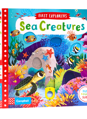 小小探险家系列机关操作书海洋生物First Explorers Sea Creatures英文原版绘本幼儿童科普启蒙认知抽拉滑动纸板书亲子玩具书