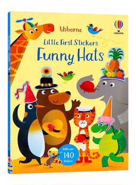Usborne出品趣味帽子 英文原版绘本 Little First Stickers Funny Hats 贴纸书超过140种帽子贴纸 幼儿宝宝趣味益智启蒙贴纸书平装