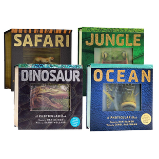 会动 光与影视觉书系列4册 Book英文原版 Safari Ocean Photicular 3D立体翻翻书Jungle Dinosaur 草原袋鼠野生动物恐龙