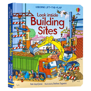 Usborne出品 偷偷看里面系列建筑工地 Look Inside Building sites 英文原版绘本 立体翻翻纸板书3-4-5-6 儿童科普百科英语读物