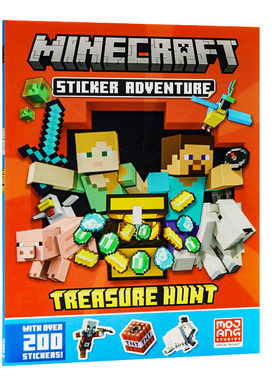 我的世界贴纸冒险书宝藏猎人英文原版 Minecraft Sticker Adventure Treasure Hunt儿童益智游戏书全脑开发思维训练攻略手册