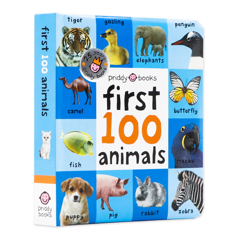 一百个动物词汇启蒙 First 100 Animals 动物 精装纸板书 认识动物学单词 宝宝感知世界图片书儿童绘本 撕不烂纸板书 英文原版