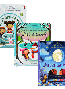 Usborne出品 问与答翻翻书3册What Are Germs细菌What is Snow/Moon雪/月亮是什么英文原版绘本儿童英语启蒙科普早教翻翻纸板书
