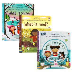 Usborne出品 问与答翻翻书3册What Are Germs细菌What is Snow/Moon雪/月亮是什么英文原版绘本儿童英语启蒙科普早教翻翻纸板书