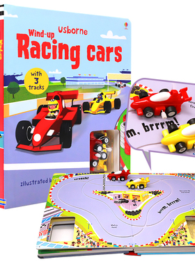 发条小赛车 Wind-up Racing Cars 轨道书真实轮子可跑 进口英文原版绘本儿童游戏玩具纸板书 附玩具 大开Usborne上紧发条可跑