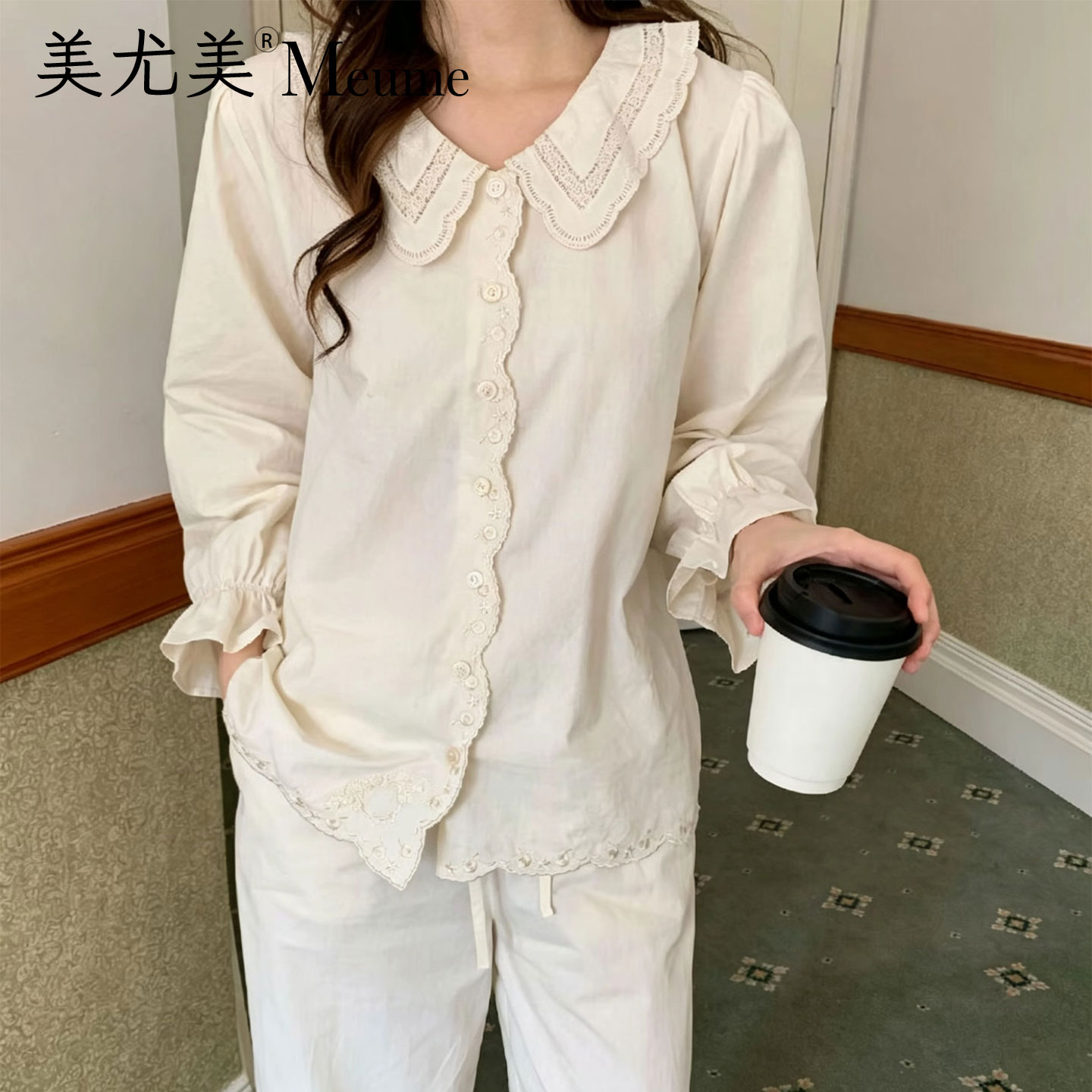 美尤美法式宫廷纯棉睡衣套装女