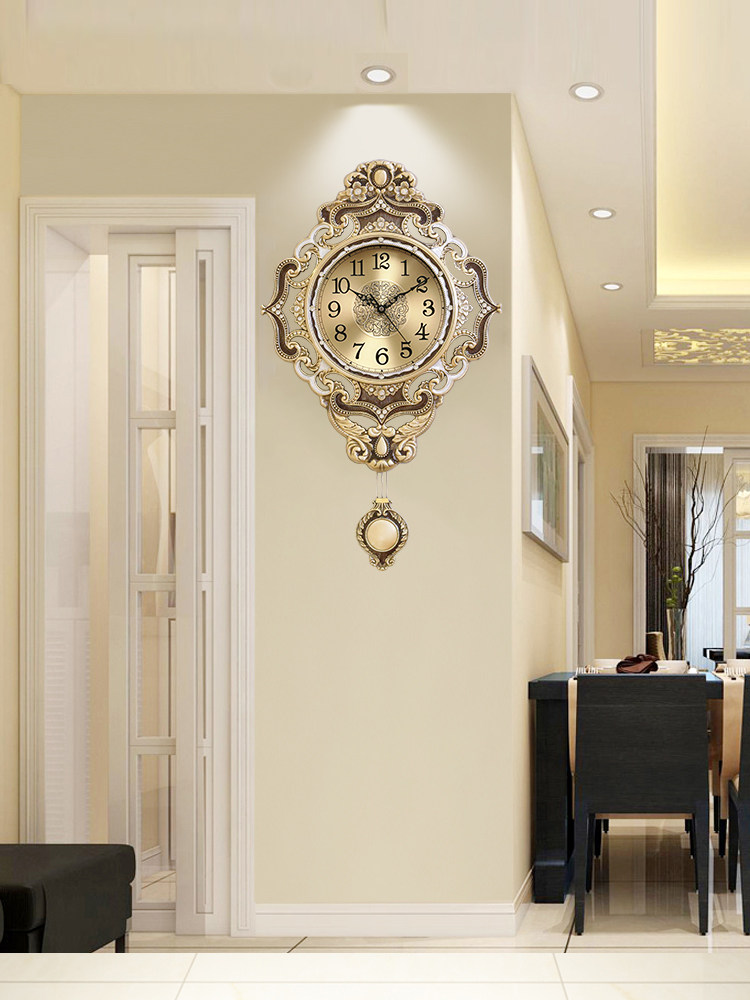 European light luxury pure copper wall clock Living room household fashion watch High-end atmospheric clock hanging watch decorative quartz wall clock