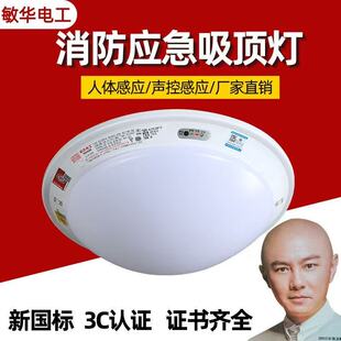 敏华消防应急照明吸顶灯220V人体声光控感应停电家用走廊过道楼梯